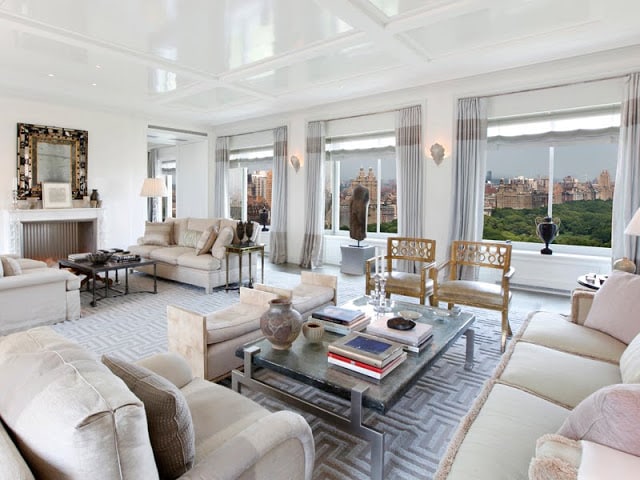 Alt tag for Living+room+50+million+dollar+apartment+ritz+carlton+new+york+city+central+park+view+silver+gray+tones+color+block+drapes+cococozy