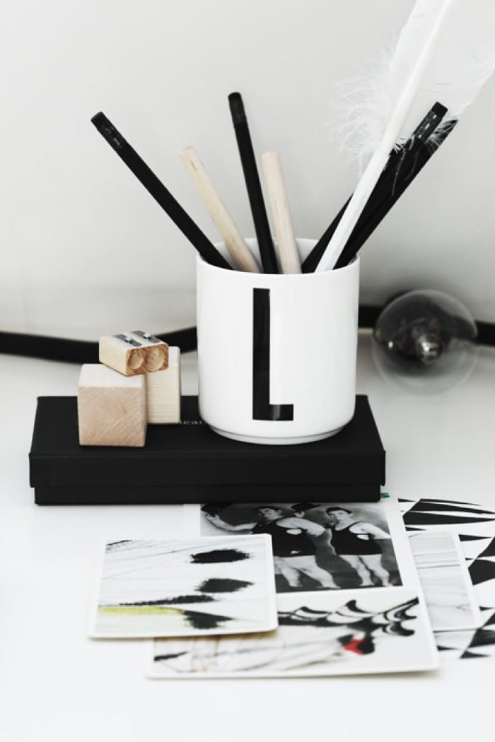 home office black and white monogram pencil holder