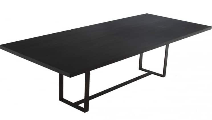 Ebonized wood dining room table steel base
