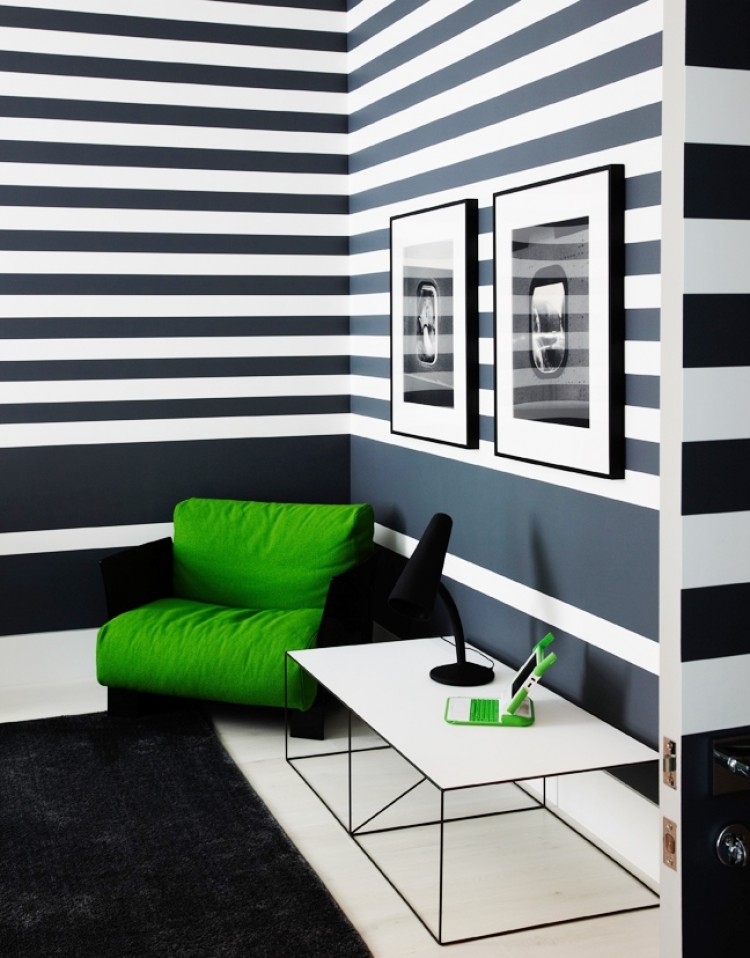 kids-room-striped-walls-grey-white-green-chair-sitting-area-gvinteriors