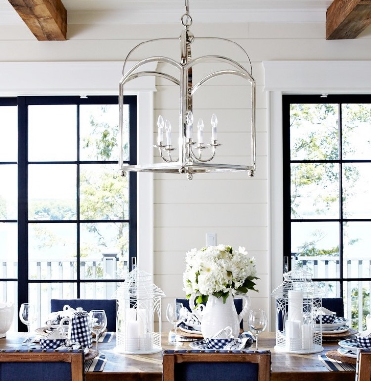 Modern Country Cottage Dining Room Silver Lantern