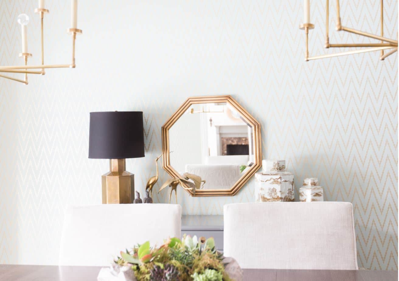 hexagon-brass-mirror-light-blue-chevron-wallpaper-cococozy-alyssarosenheck