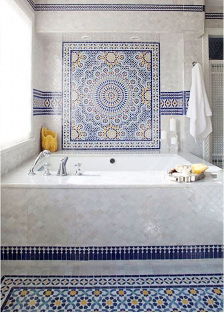 Blue Moroccan Mosaic Tile Bathroom Bathtub