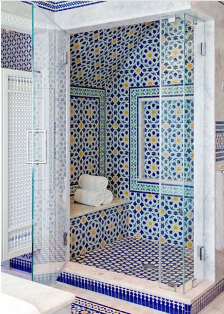Blue Moroccan Mosaic Tile Bathroom Shower