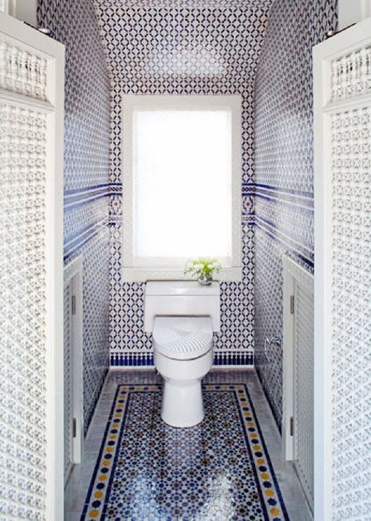 Blue Moroccan Mosaic Tile Bathroom Toilet Room