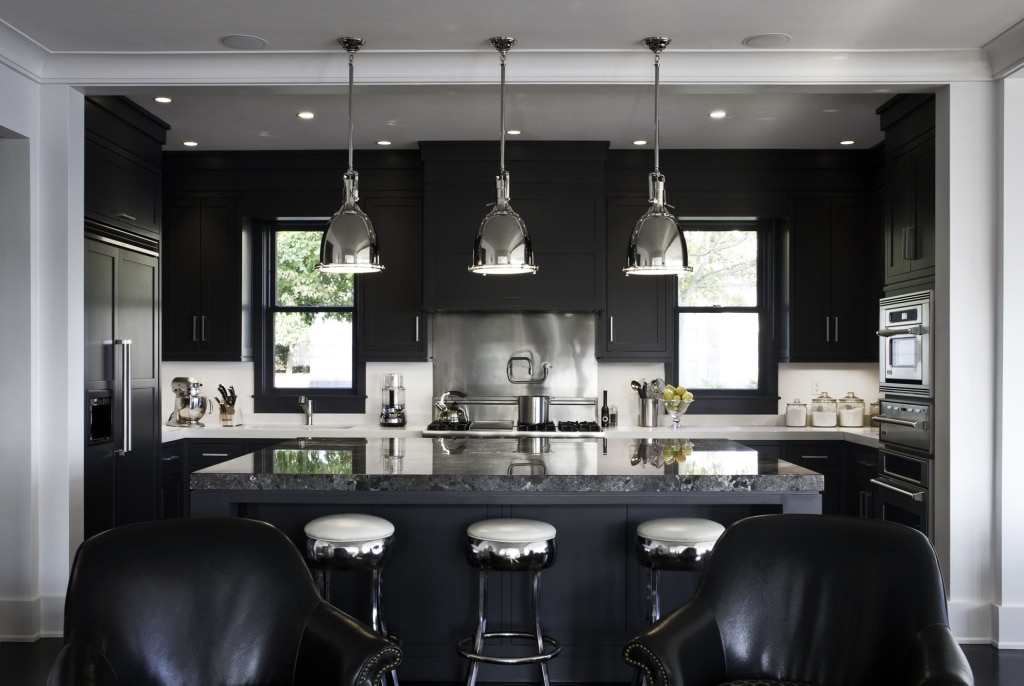 Monochromatic rooms black kitchen