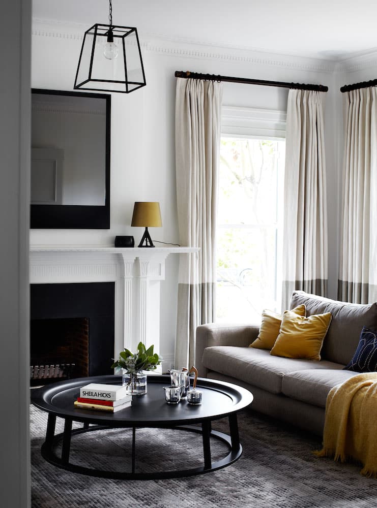 Two&#45;tone grey drapes living room