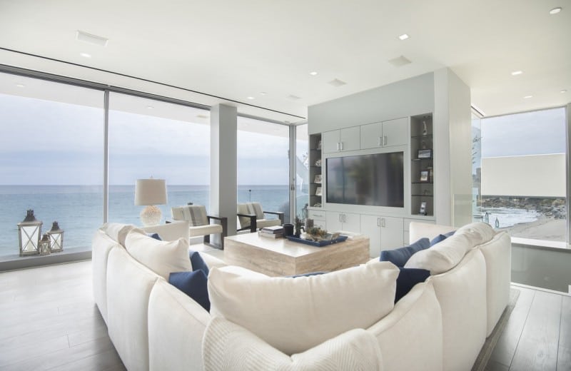 Malibu Modern Beach House Living Room Ocean View