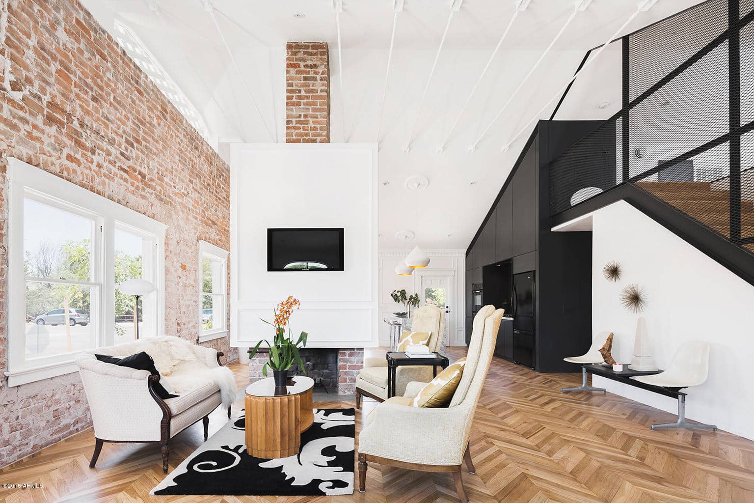 Exposed Brick Wall Modern Bungalow Living Room