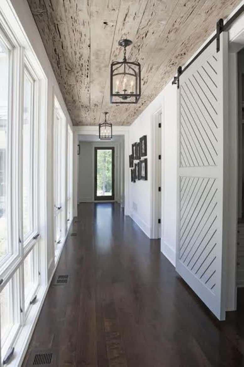 grey barn door painted hallway wood ceiling cococozy - Copy