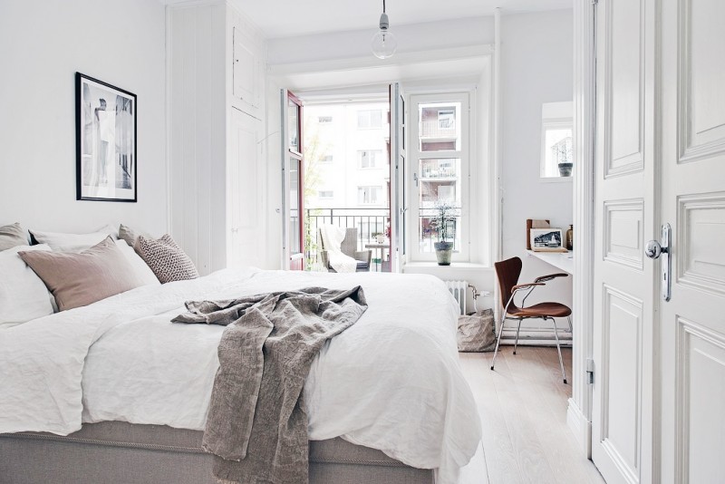 white grey bedroom swedish apartment cococozy