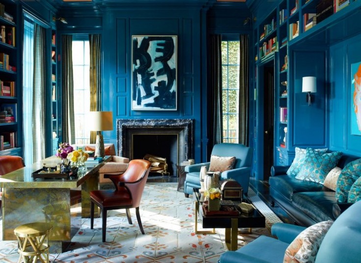 inspiring blue rooms lacquer walls living room fireplace