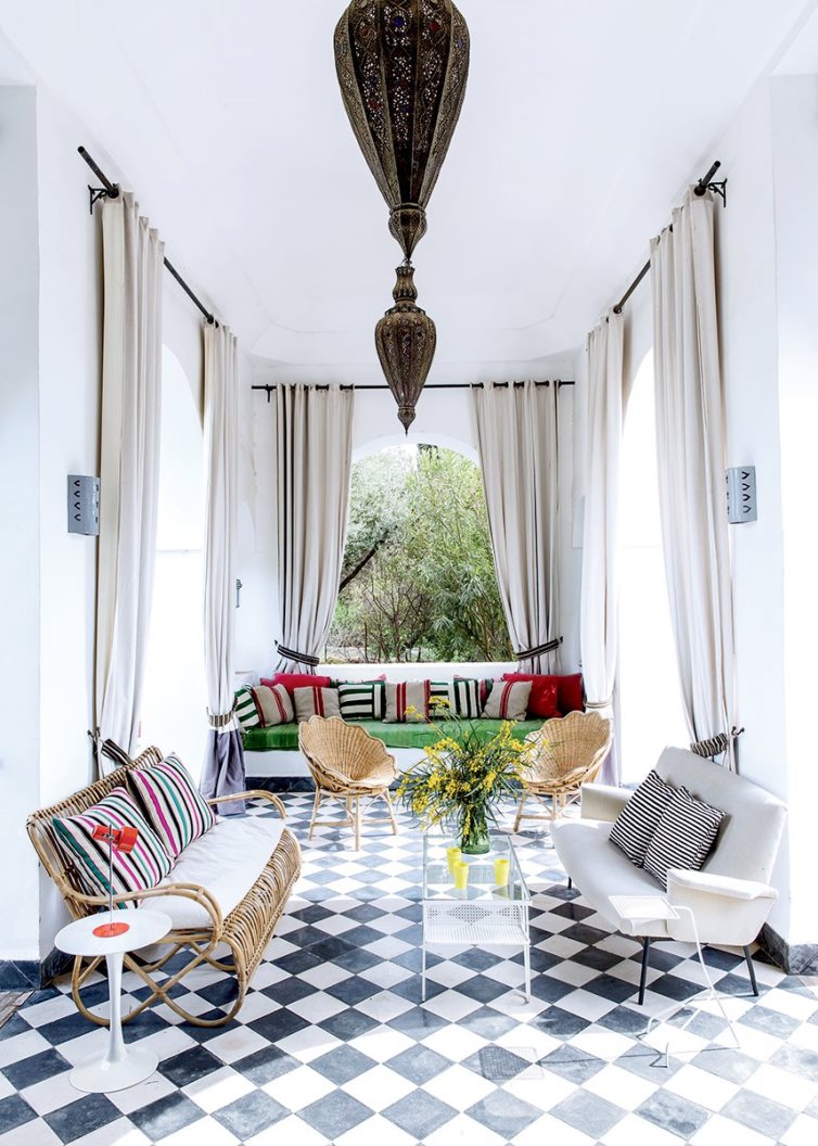 Moroccan Dream Home Tour Covered Patio Black White Tile