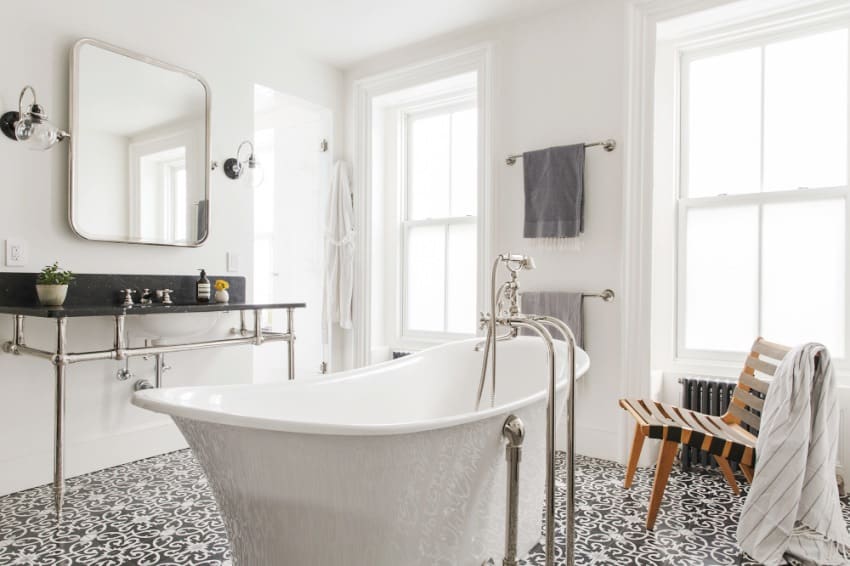 stand-alone-tub-bathroom-gray-cement-tile-floor-subway-tile-wall-dark-marble-vanity-countery-cococozy-elizabethroberts