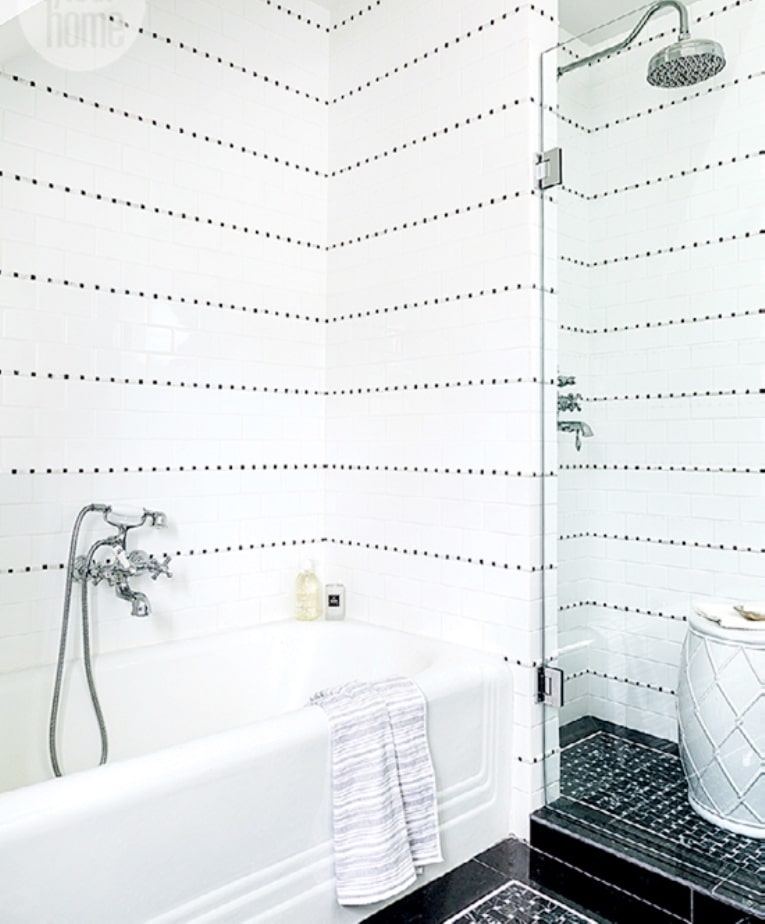 white-on-black-shower-black-basketweave-tile-floor-cococozy-styleathome
