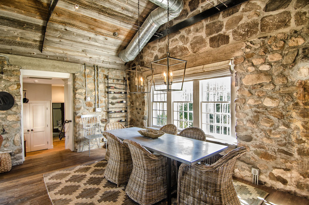 rustic stone cottage dining room