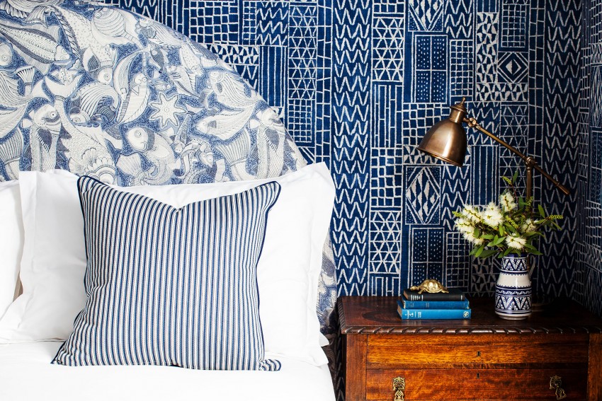 blue-white-bedroom-headboard-bed-brass-lamp-wallpaper-cococozy-halcyonhouse-blackandspiro
