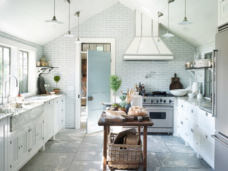 Bright Country Kitchen Subway Tile Wall