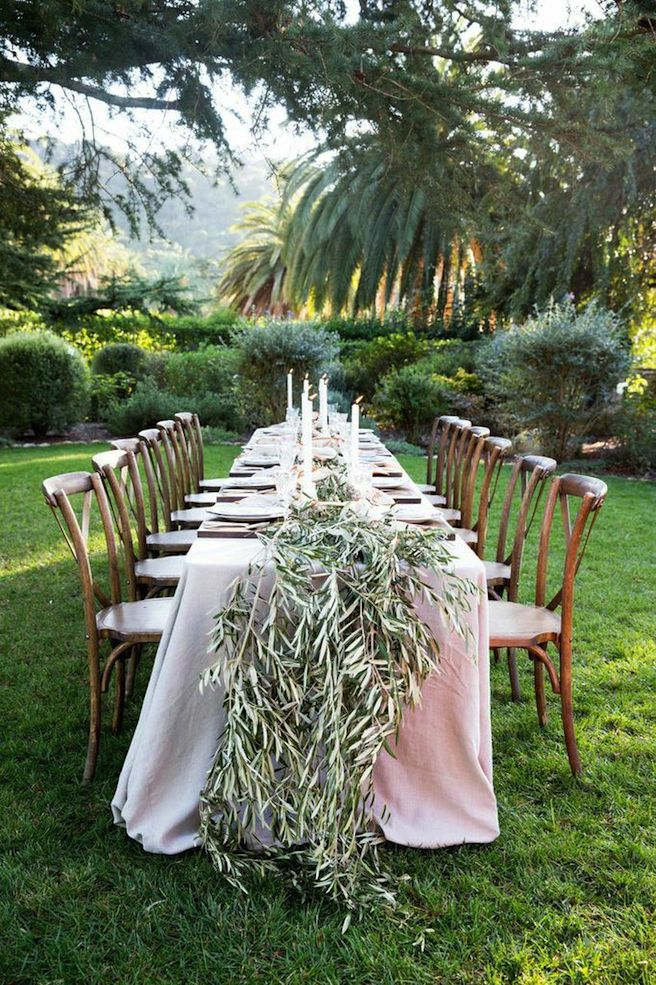 Winter Dining Outdoors Long Table Olive Branch Garland