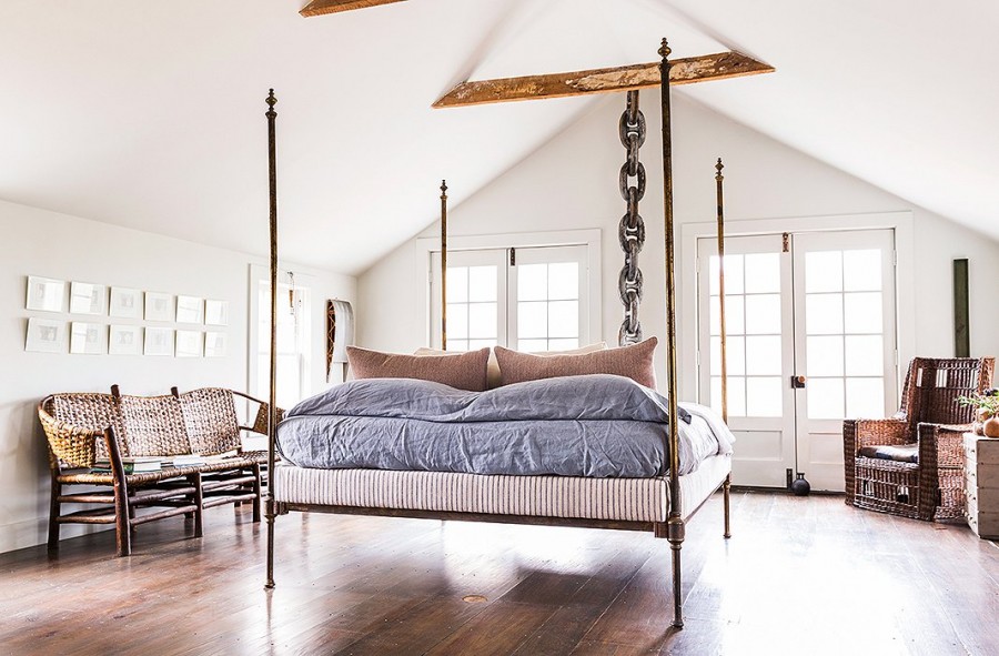 Restored Farmhouse Four Poster Bed Master Bedroom