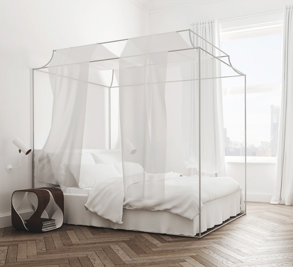 white bedroom canopy bed barcelona apartment tour