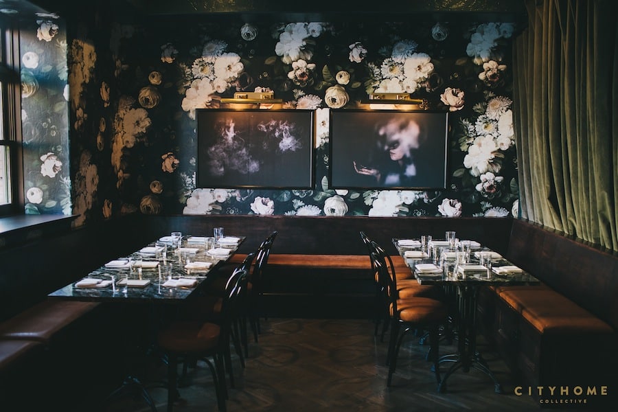 Dark Floral Wallpaper Restaurant Dining Room