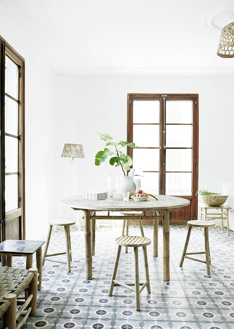 cement tile floors dining room round table