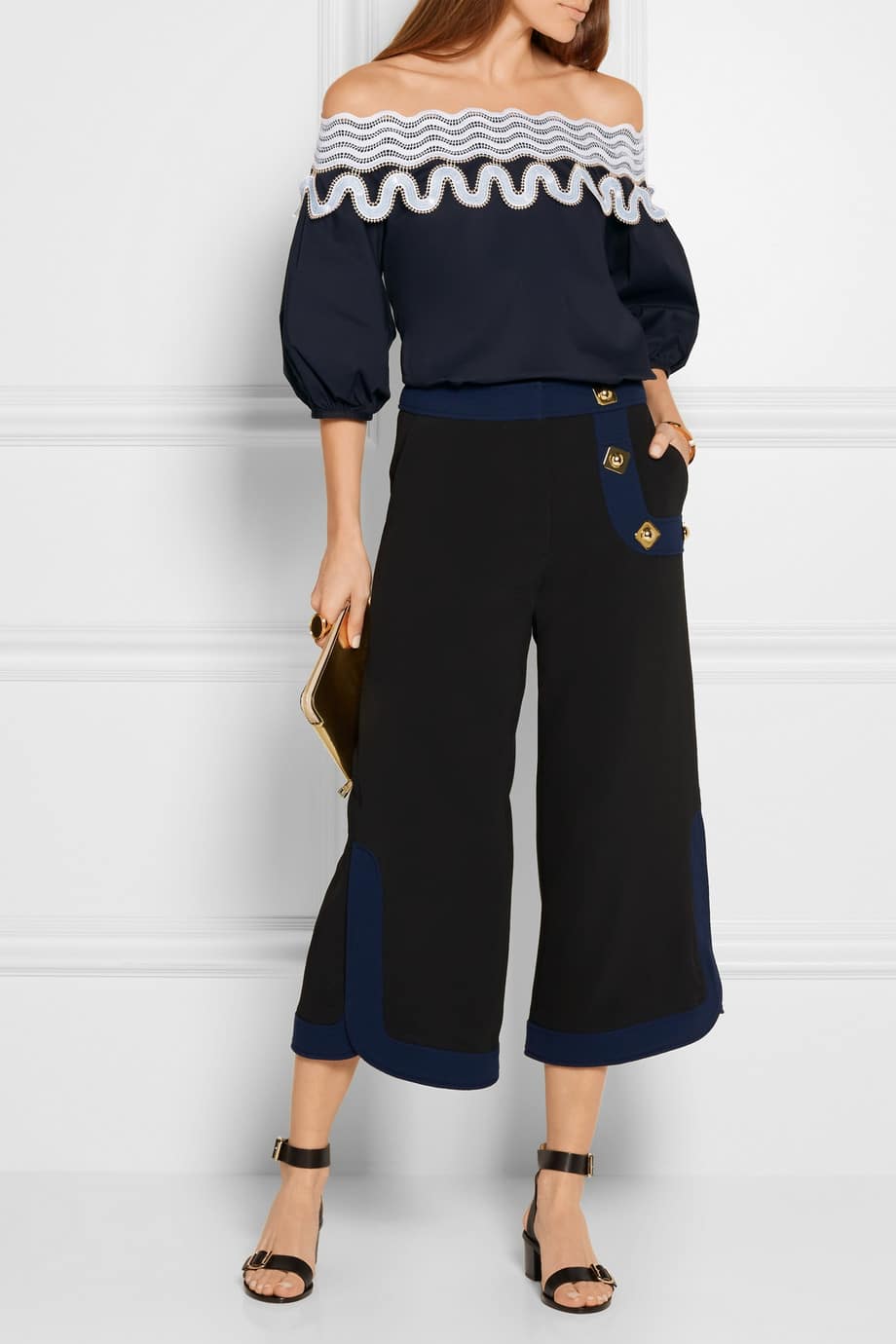 Off the shoulder embroidered Peter Pilotto Top Navy