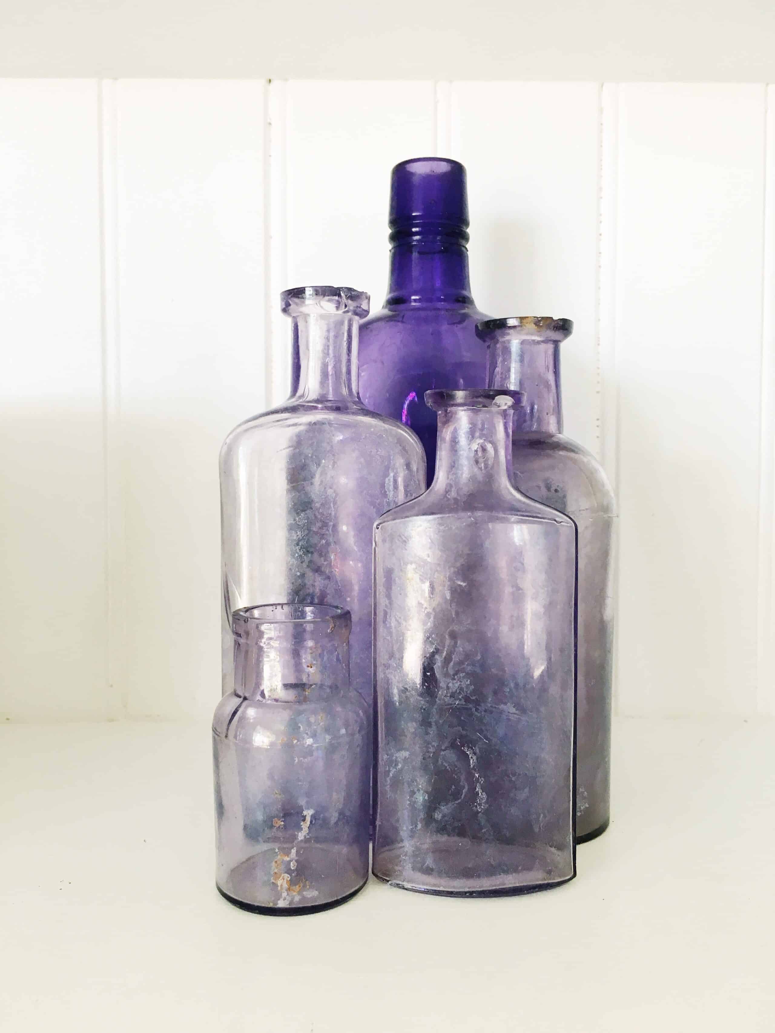 kitchen decor purple glass bottles decorative