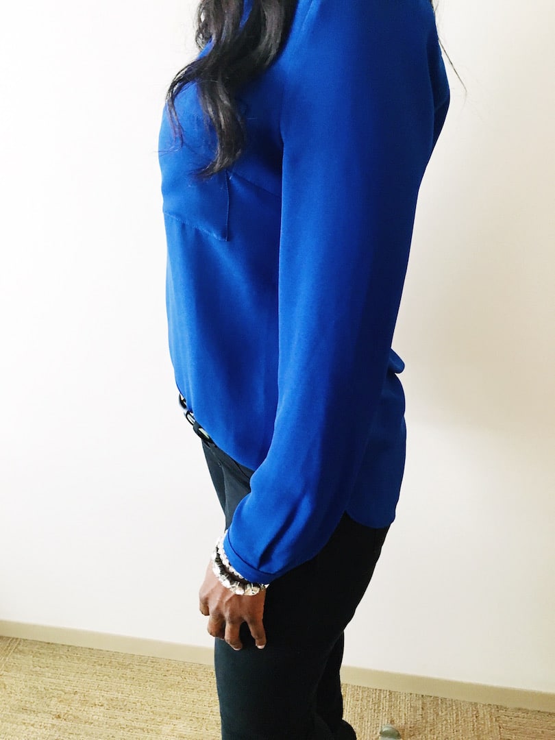 work outfit Blue long sleeve blouse ootd