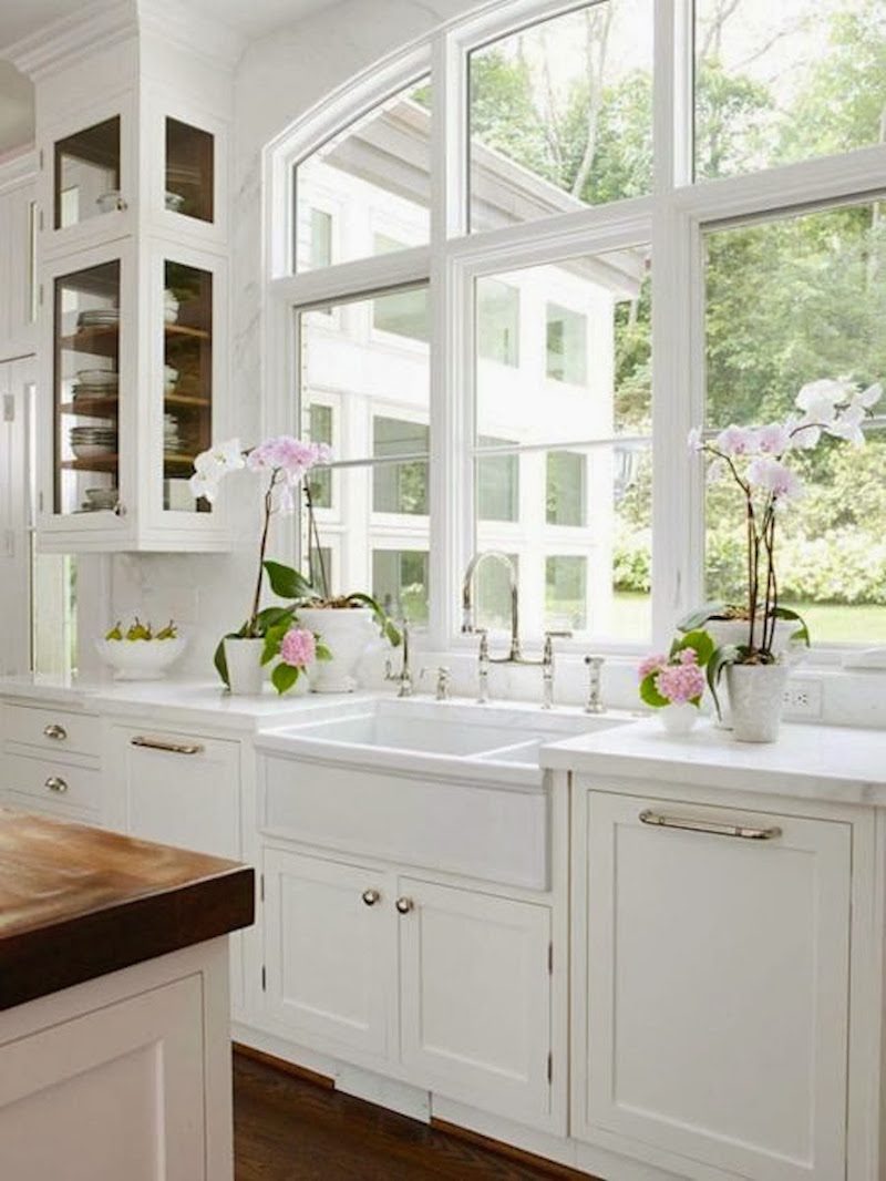 Bright White Kitchens White Sink Open Cabinets