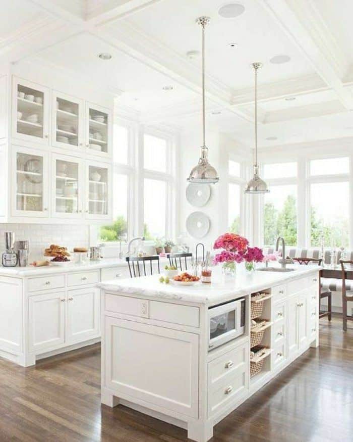 Bright White Kitchens Glass Cabinets