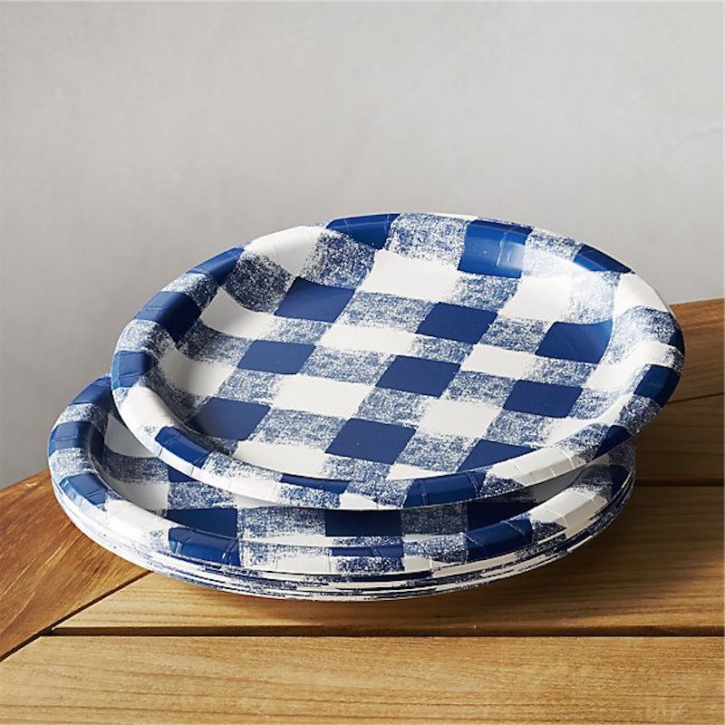Blue Checkered Paper Plates