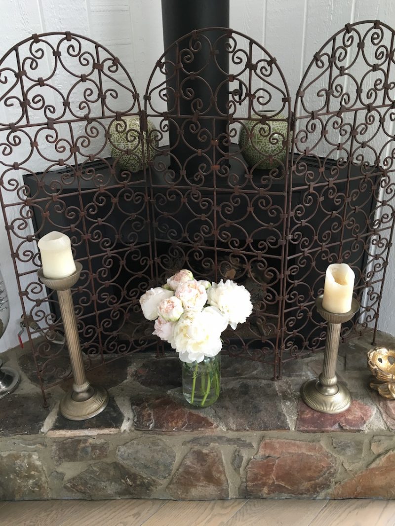 White Peonies Mason Jar Vase Fireplace Screen