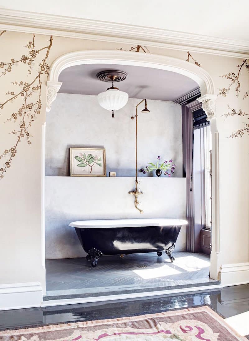 Roman Williams Brooklyn Townhouse Remodel Master Bathroom Black Footed Tub