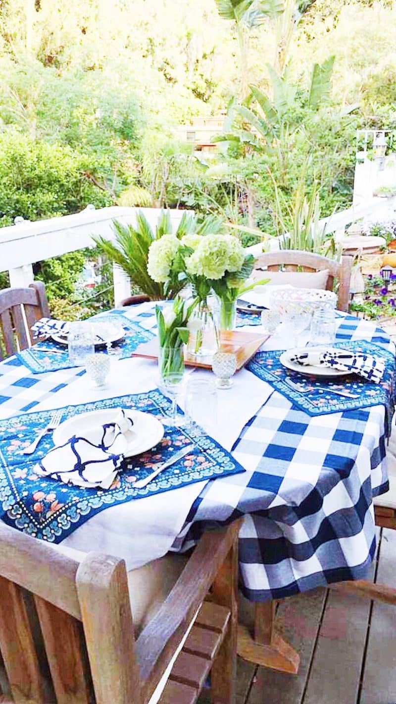 dining al fresco blue white gingham tablecloth