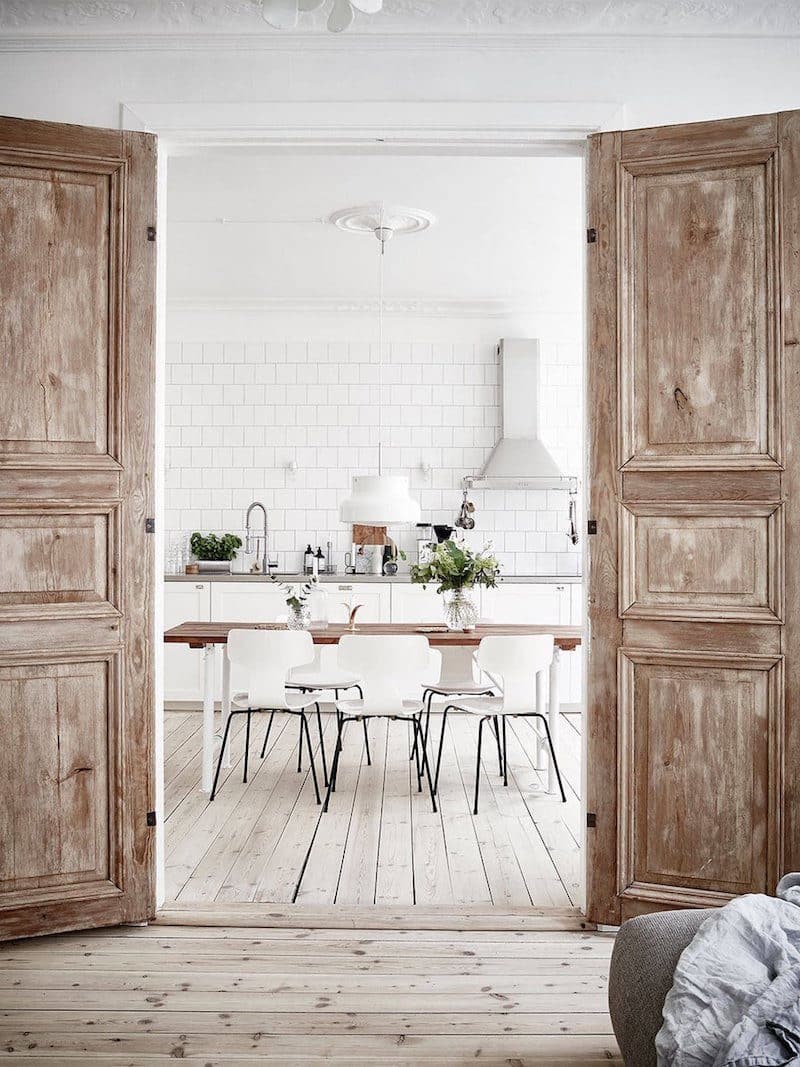 Scandinavian flat Kitchen view bright white kitchens