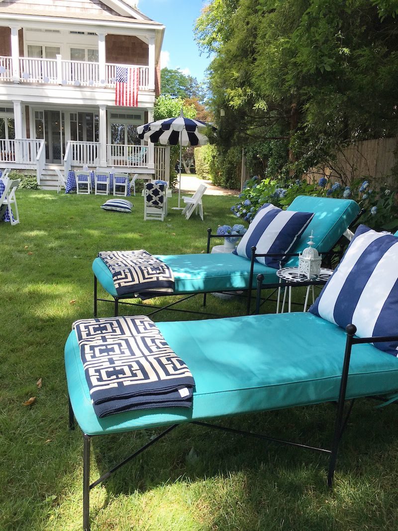 Lounge Area Chaise Lounge Chairs East Hamptons Cococozy Throws Blue White Striped Pillows