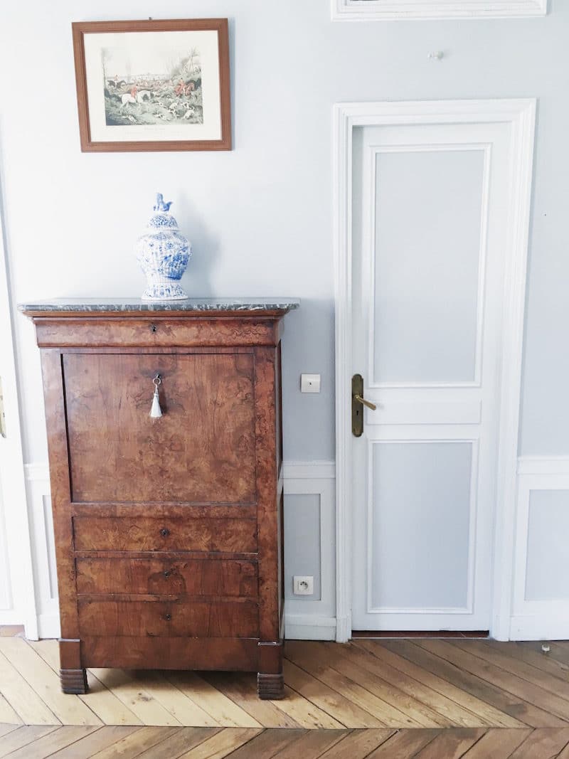 Paris dining room wood cabinet white grey walls