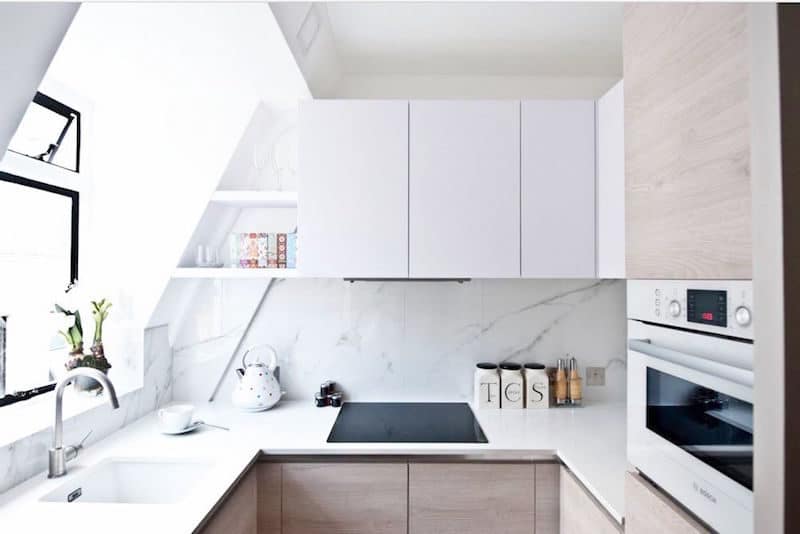 u shape kitchens white cabinets natural light stove top