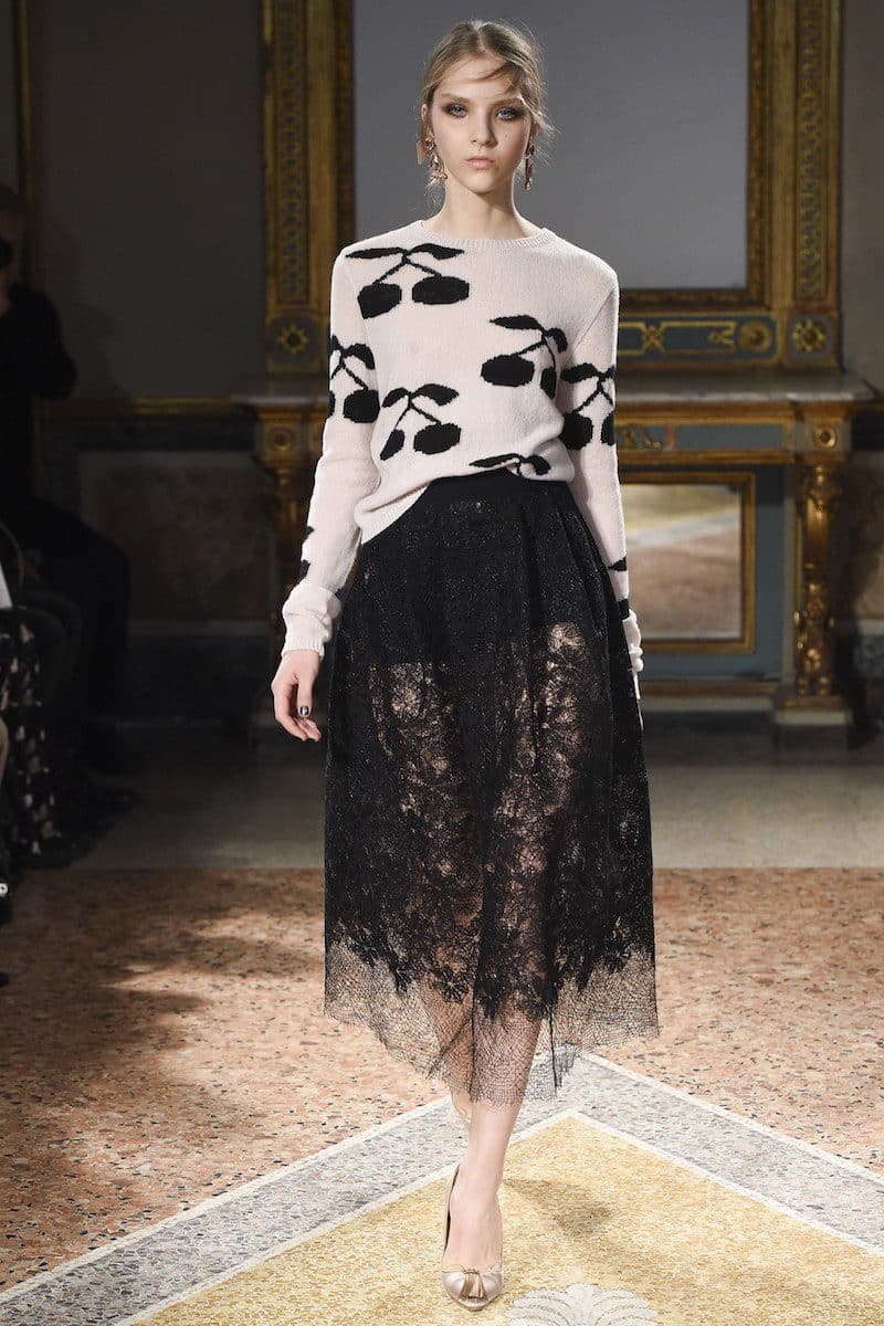Les Copians Black Lace Skirt Cream Sweater Fall Fashion Looks