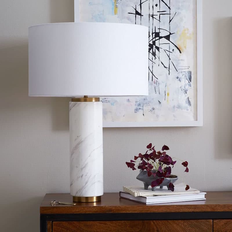 white lamp marble cylinder