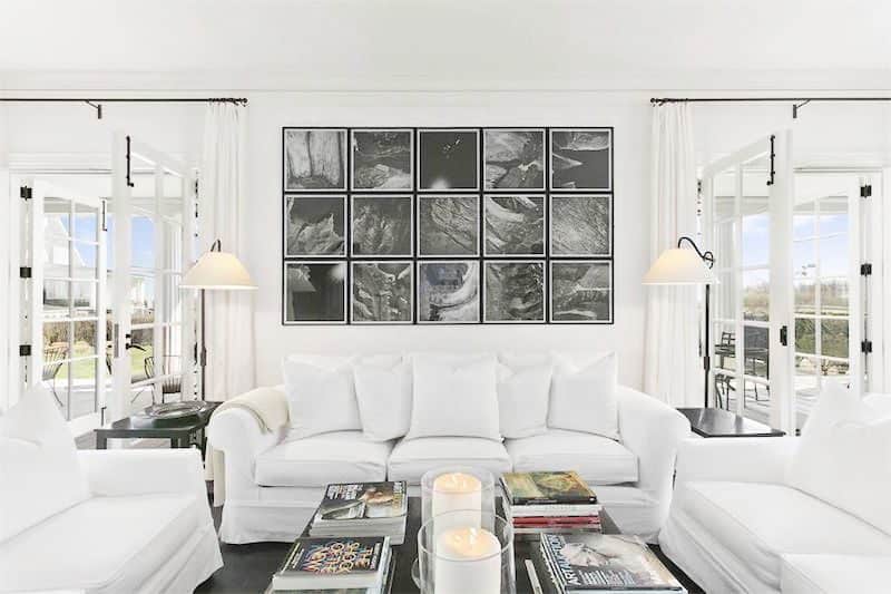 southampton estate family room wall mural white couch