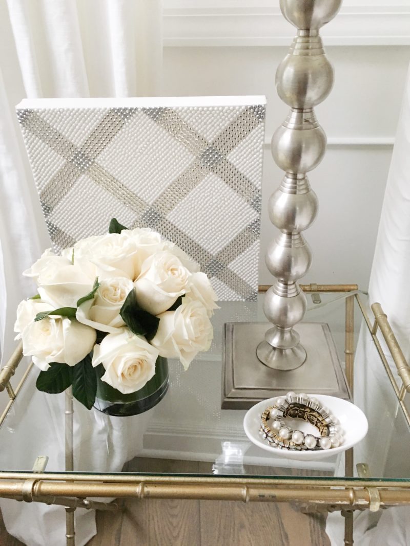 bedside style white roses jewelry dish lamp