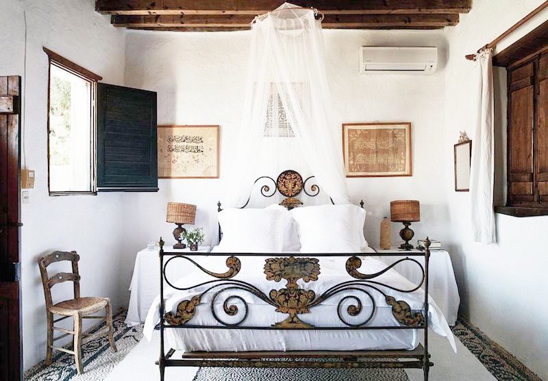 Greece Villa Master Bedroom Canopy White Bed