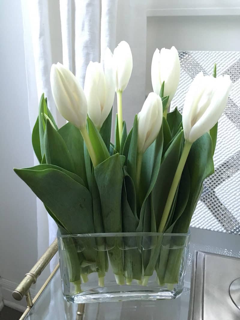 white tulips bedside table