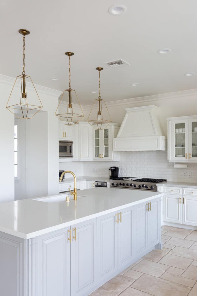 california home remodel kitchen after bright white island grey cabinets gold light fixtures
