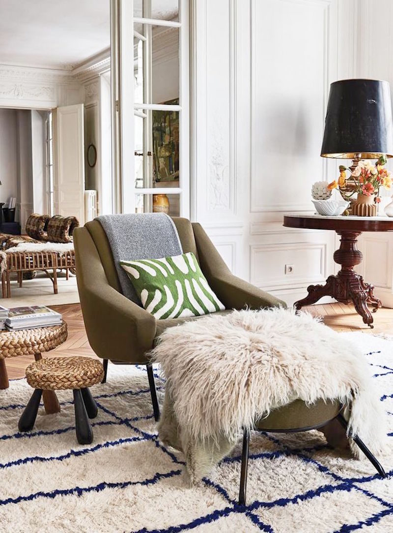 chloe parisian home living room chair lamb skin blanket