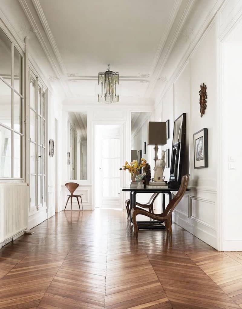 chloe parisian home hallway herringbone floors