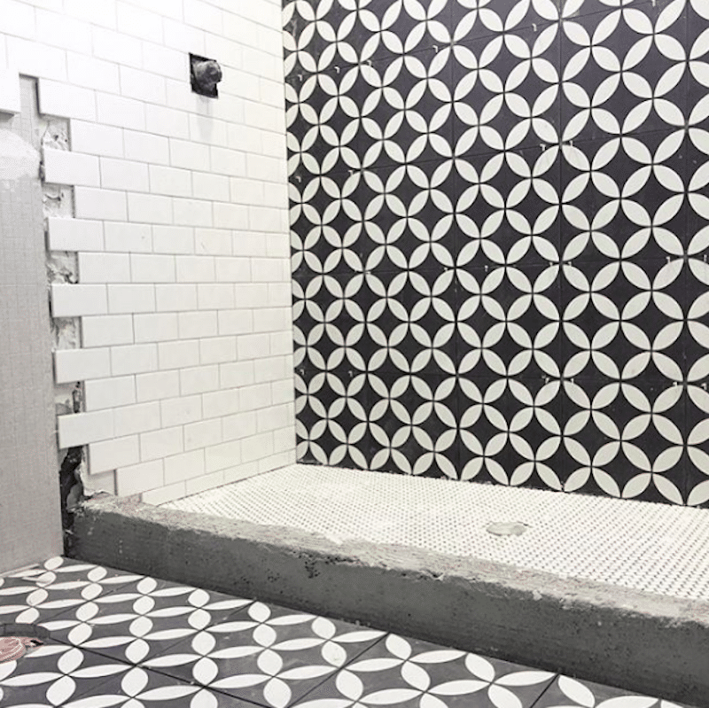 black white shower tile